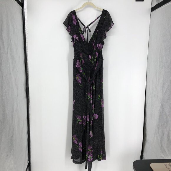 Urban Outfitters Gratilda Ruffle Black Purple Floral  Print backless Jumpsuit 2 - Picture 4 of 16